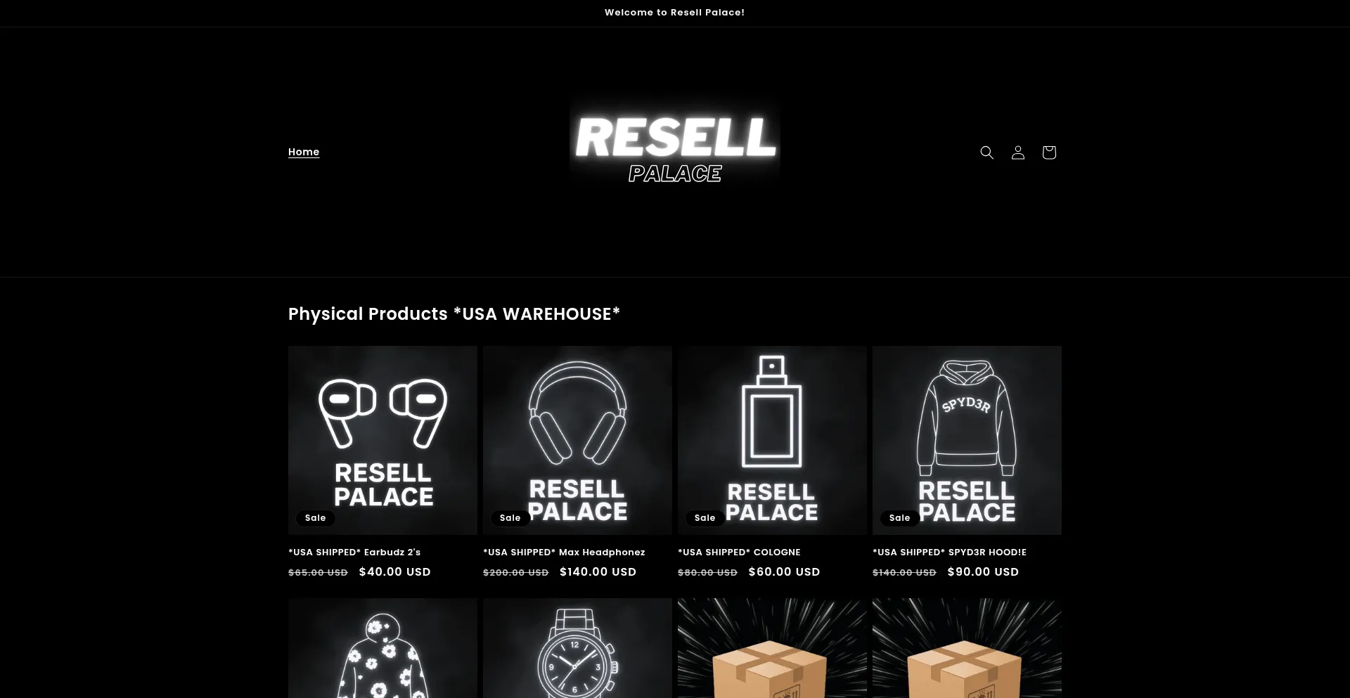 Website screenshot of Resellpalace.shop