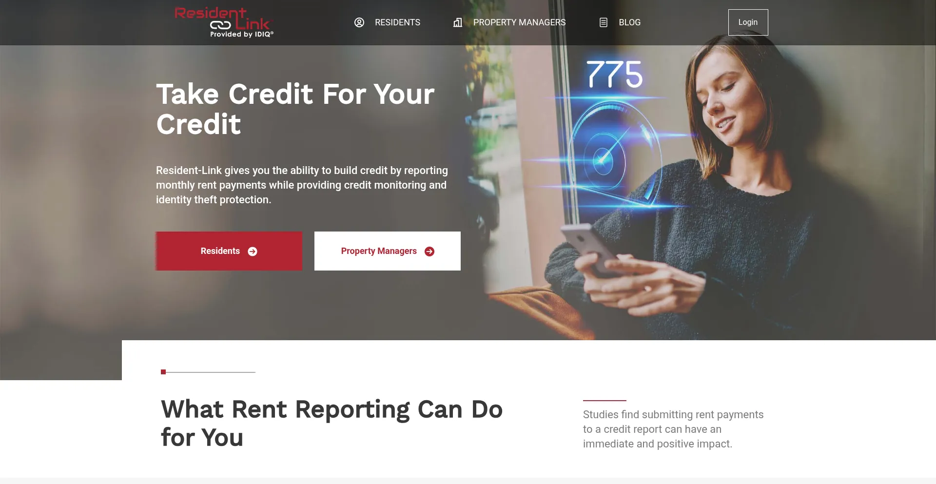 Website screenshot of Resident-link.com