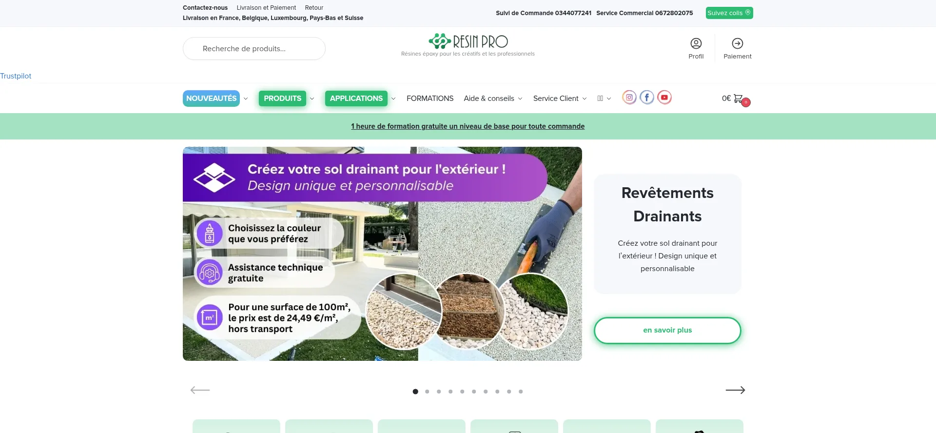 Website screenshot of Resinpro.fr