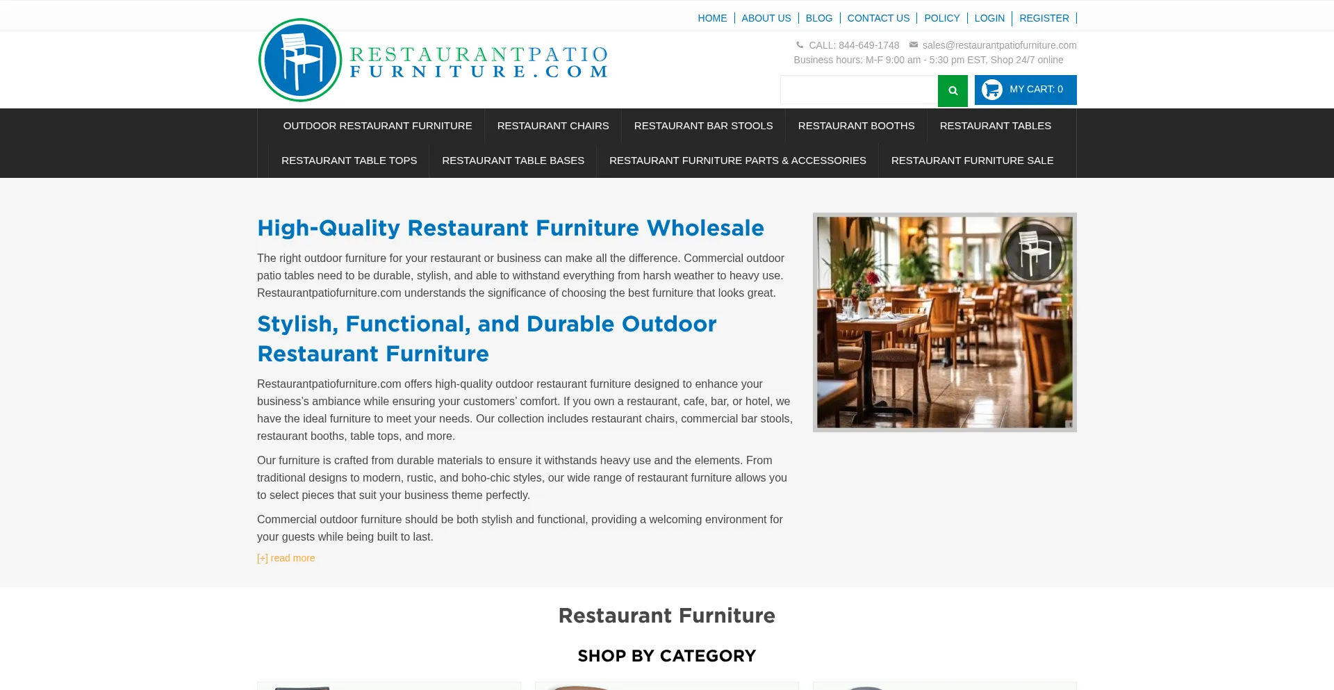 Website screenshot of Restaurantpatiofurniture.com