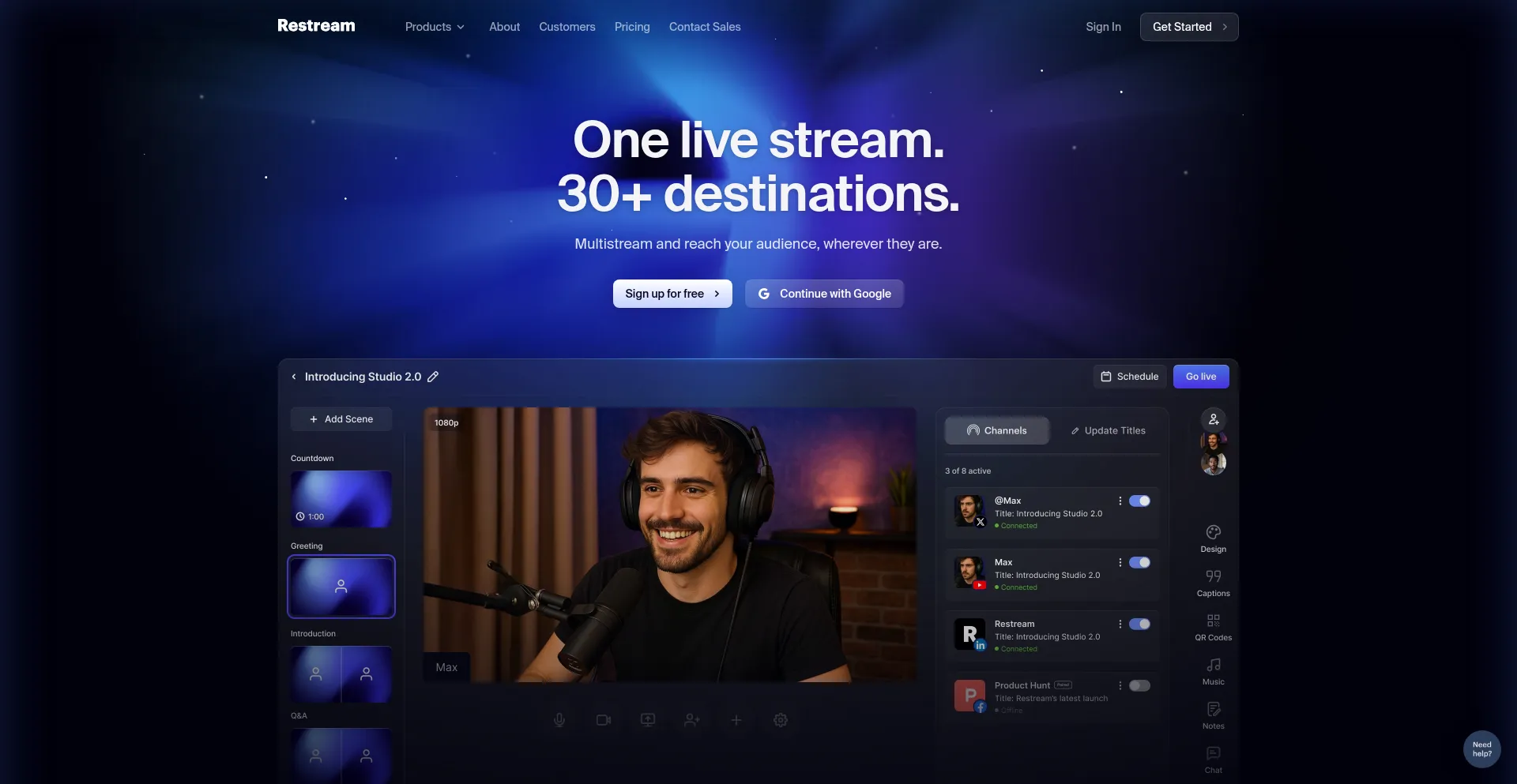 Website screenshot of Restream.io
