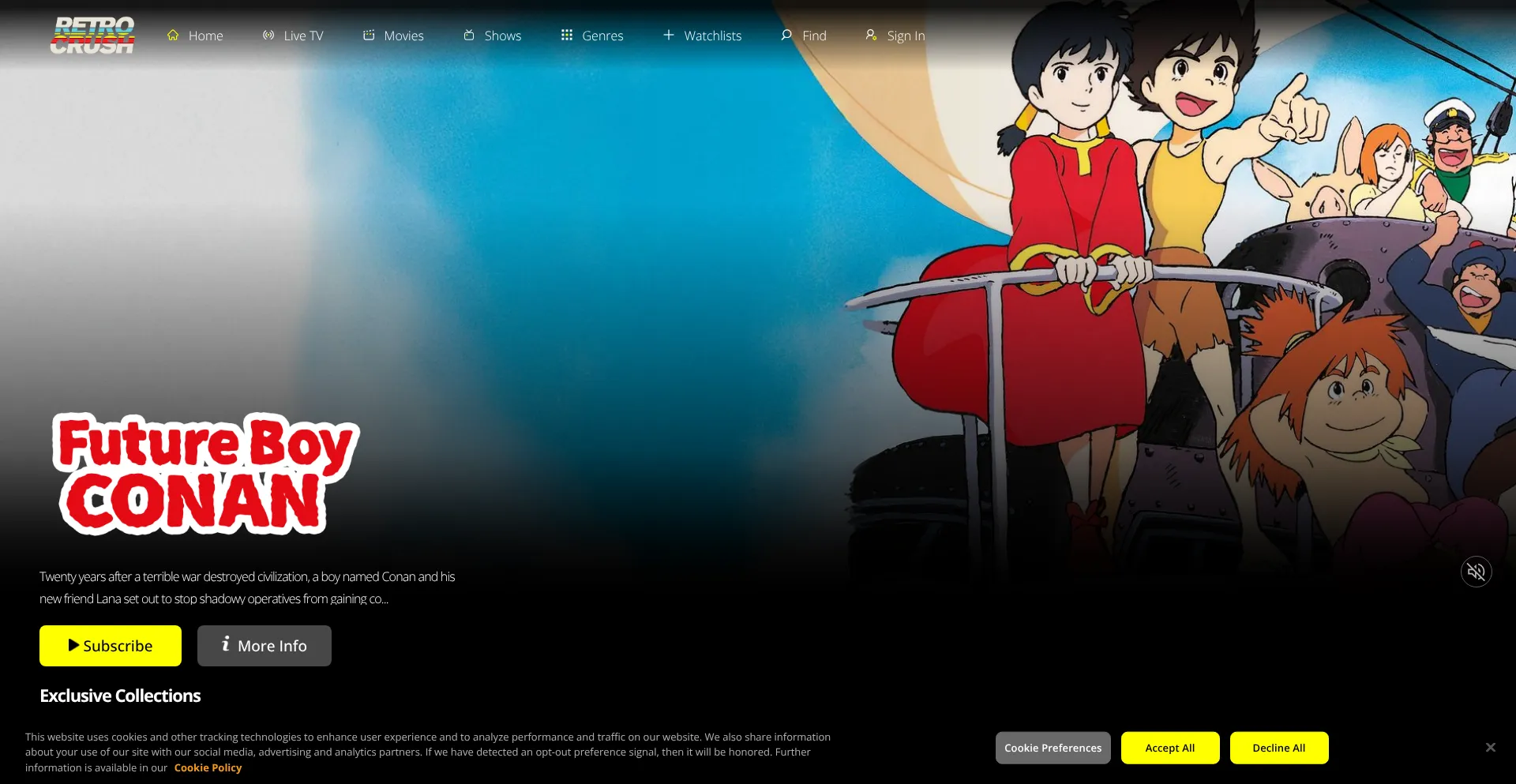 Website screenshot of Retrocrush.tv