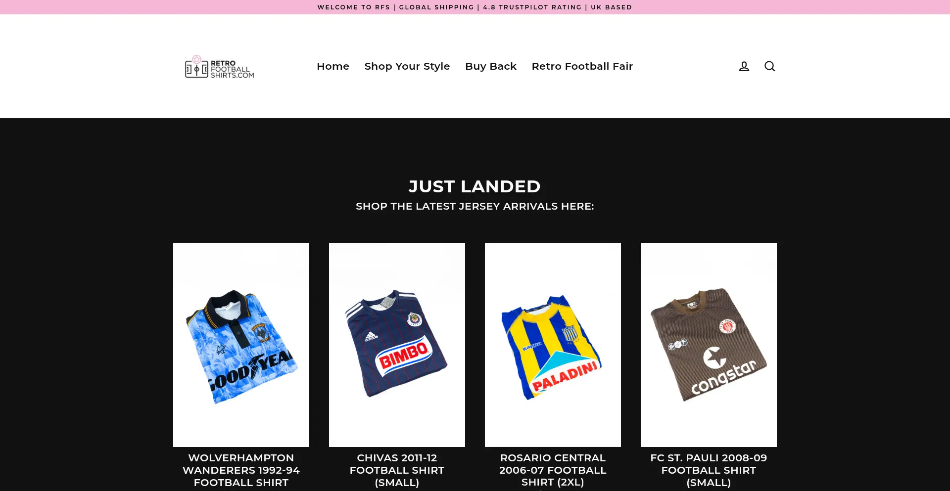 Website screenshot of Retrofootballshirts.com