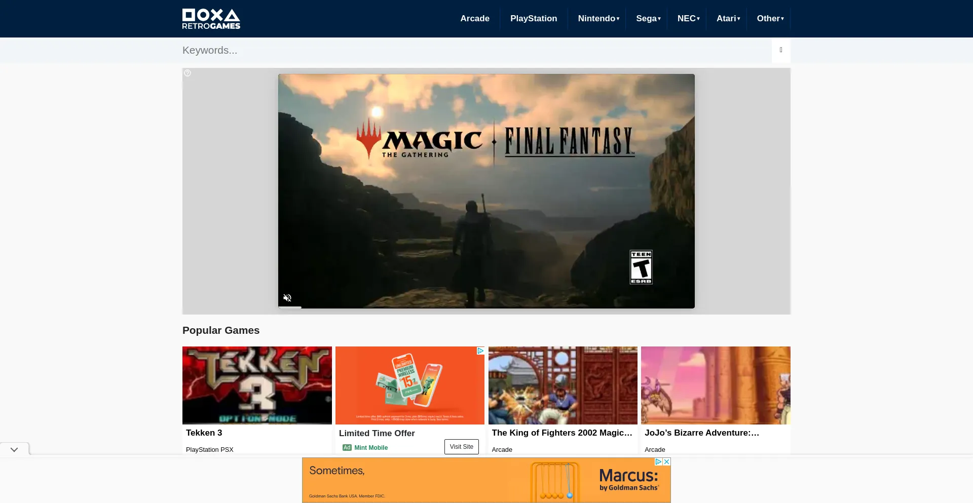 Website screenshot of Retrogames.me