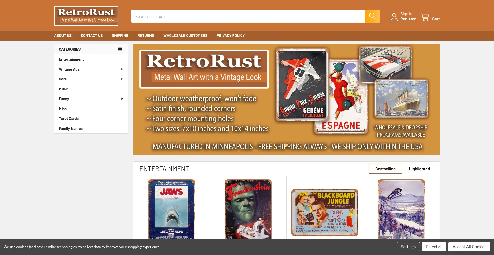 Website screenshot of Retrorust.com