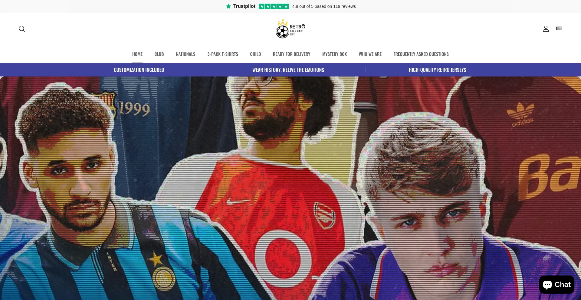Website screenshot of Retrosoccerkit.com