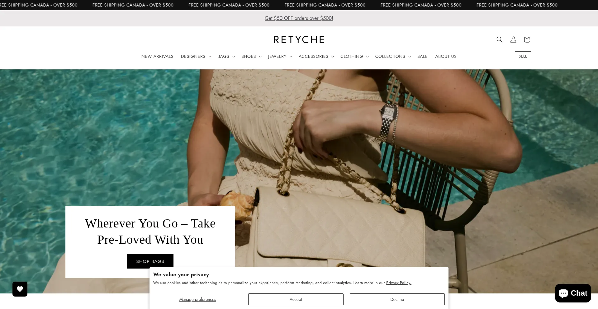 Website screenshot of Retyche.com