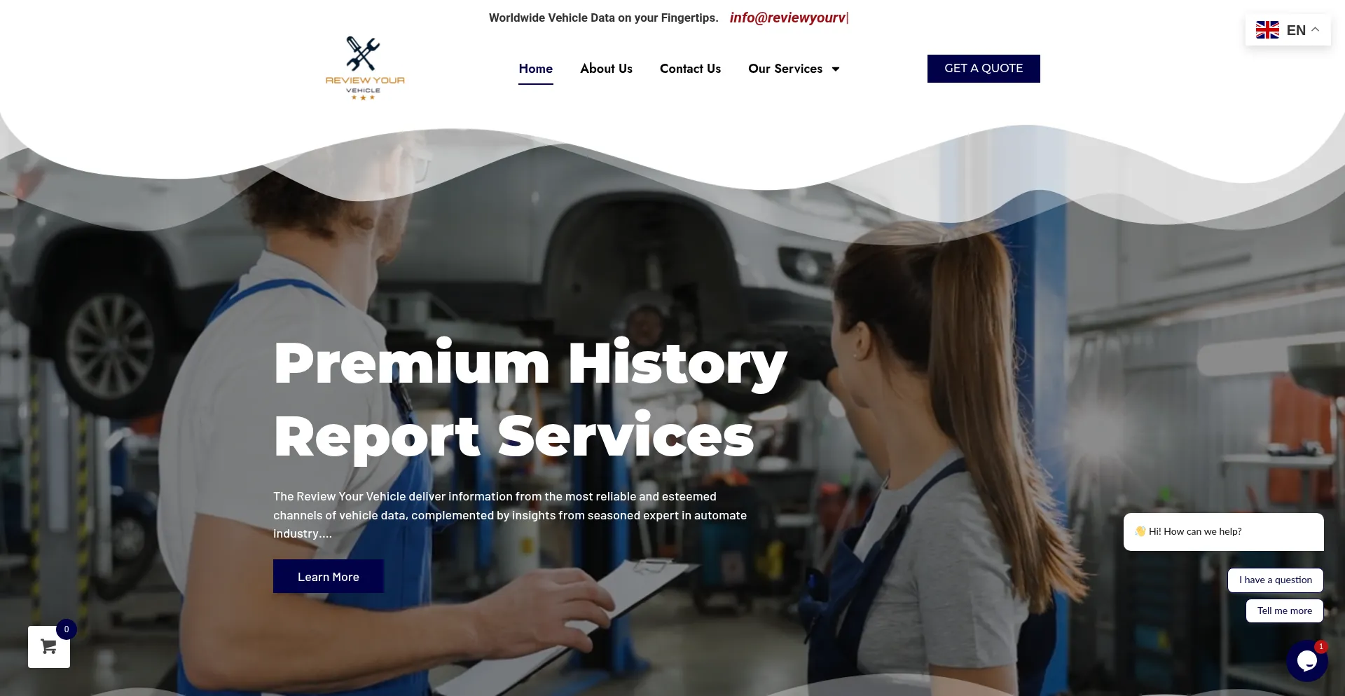 Website screenshot of Reviewyourvehicle.com