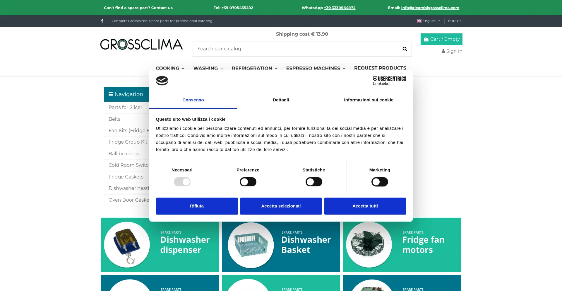 Website screenshot of Ricambigrossclima.com