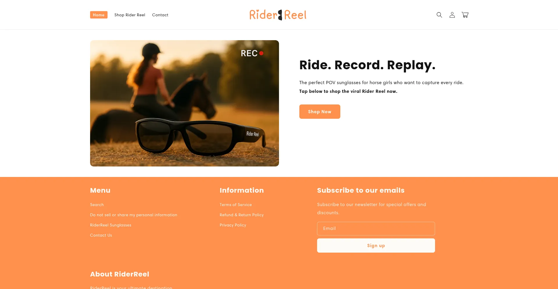 Website screenshot of Riderreel.com