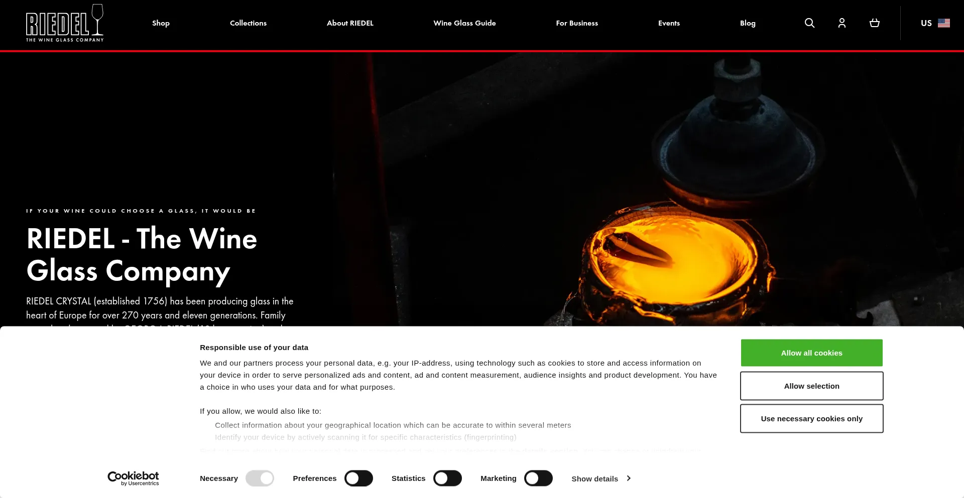 Website screenshot of Riedel.com