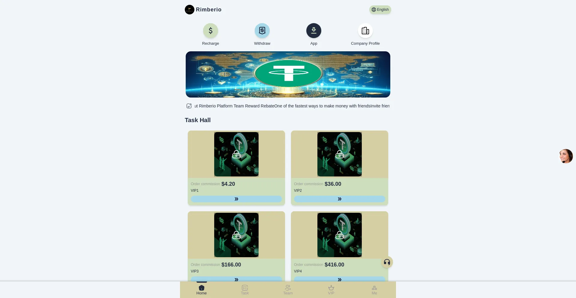 Website screenshot of Rimberio-vip.com
