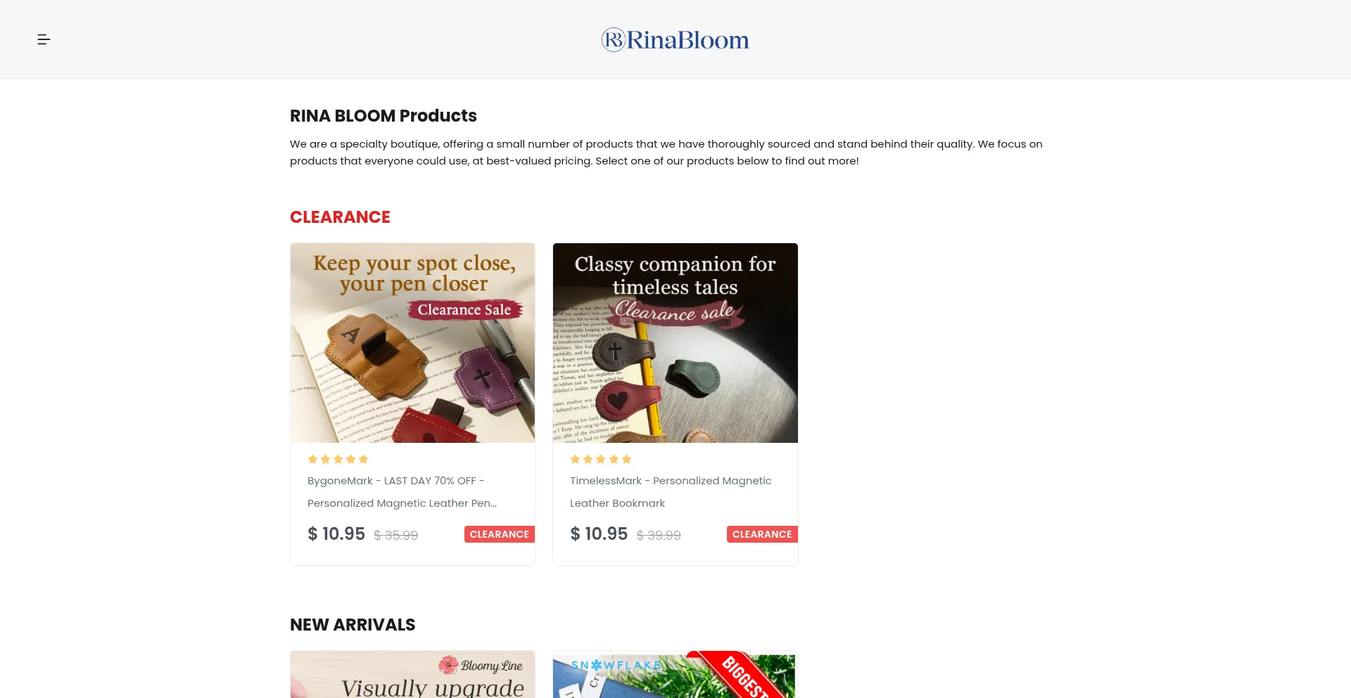 Website screenshot of Rinabloom.com