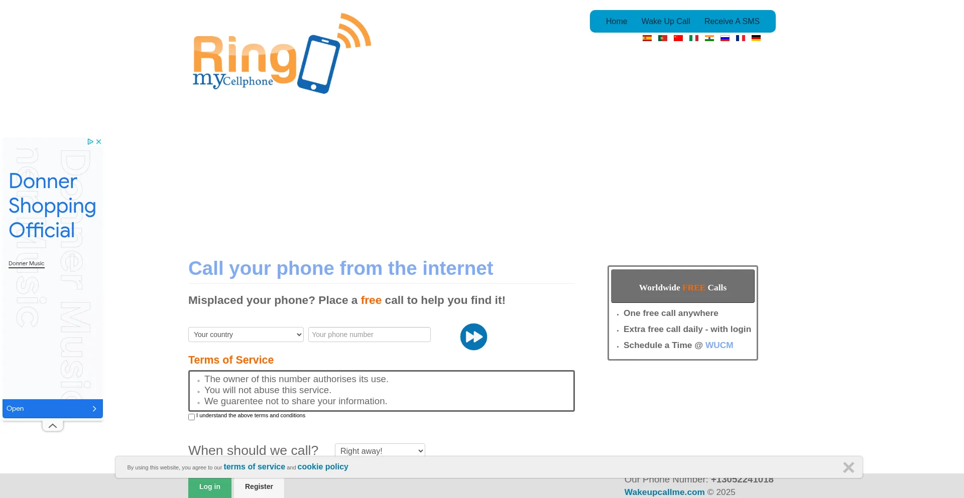 Website screenshot of Ringmycellphone.com