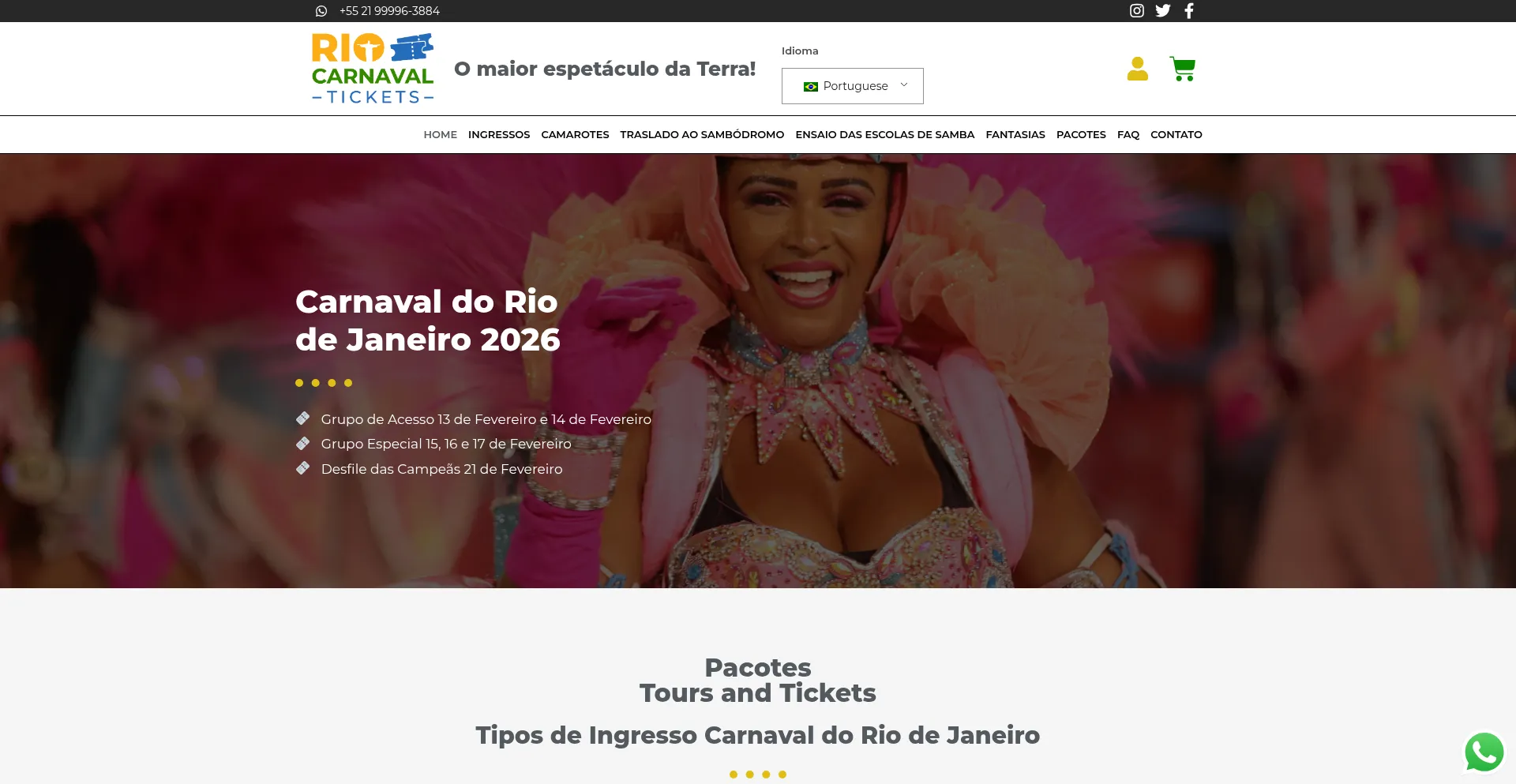 Website screenshot of Riocarnavaltickets.com