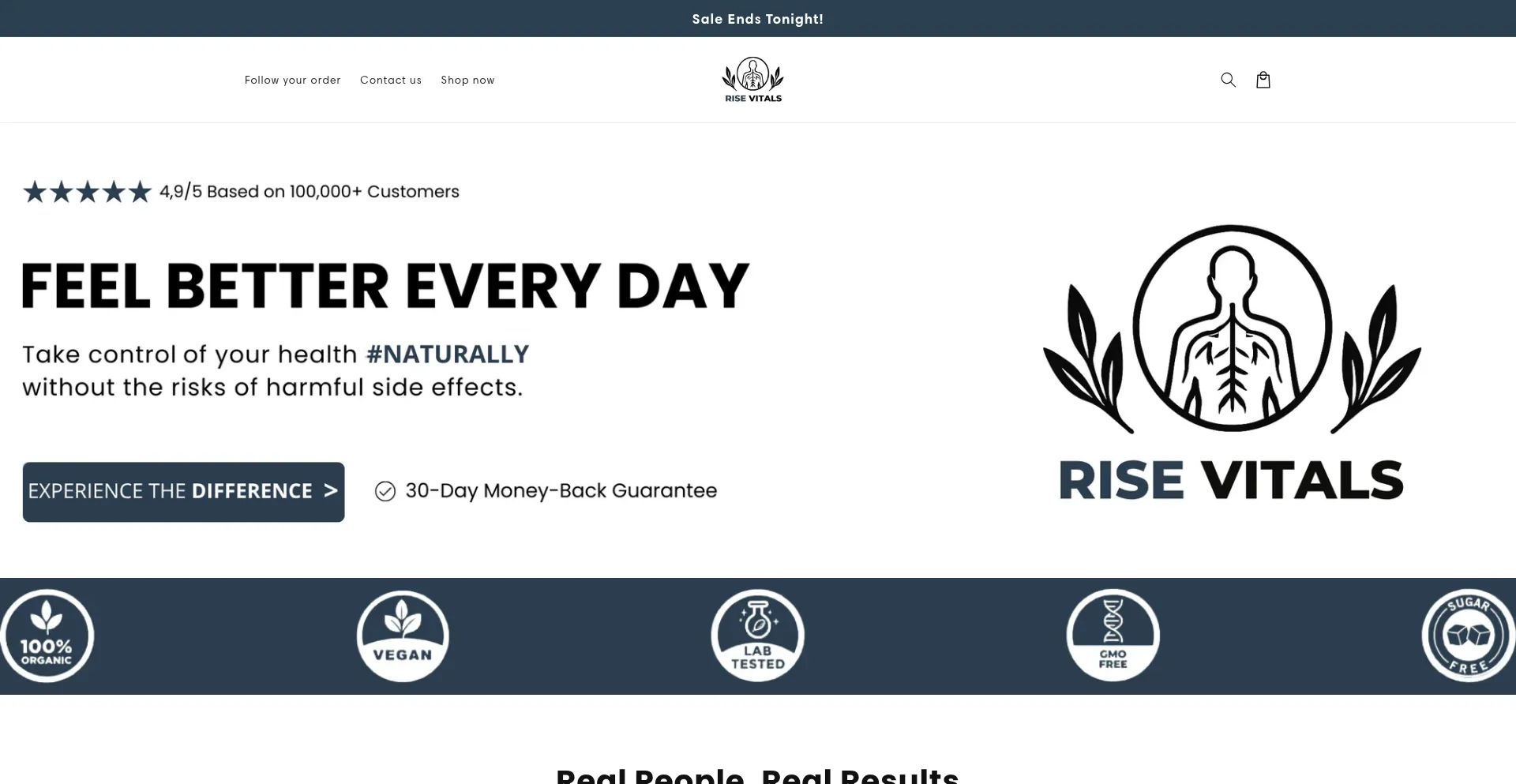Website screenshot of Risevitals.com