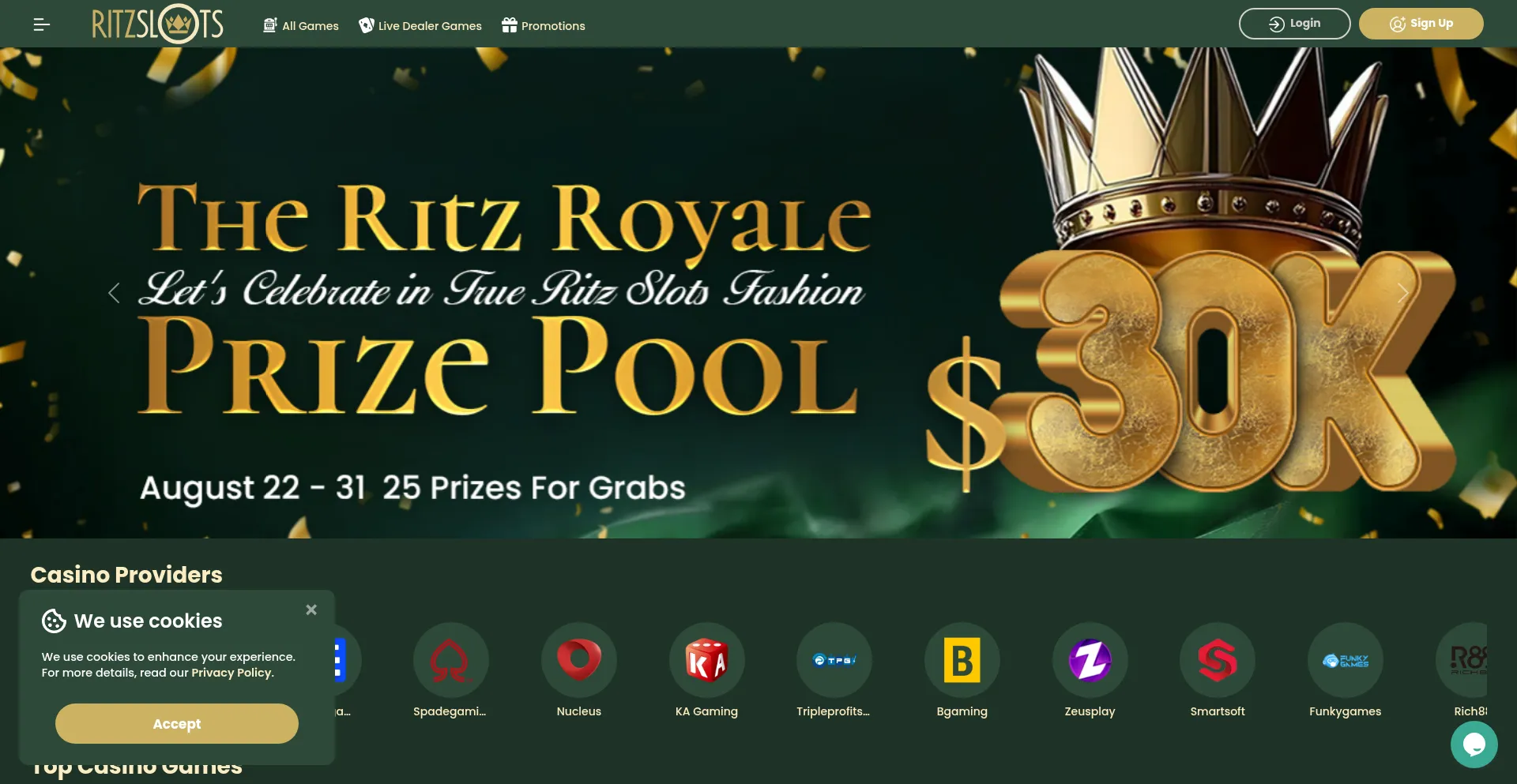 Website screenshot of Ritzslots.com