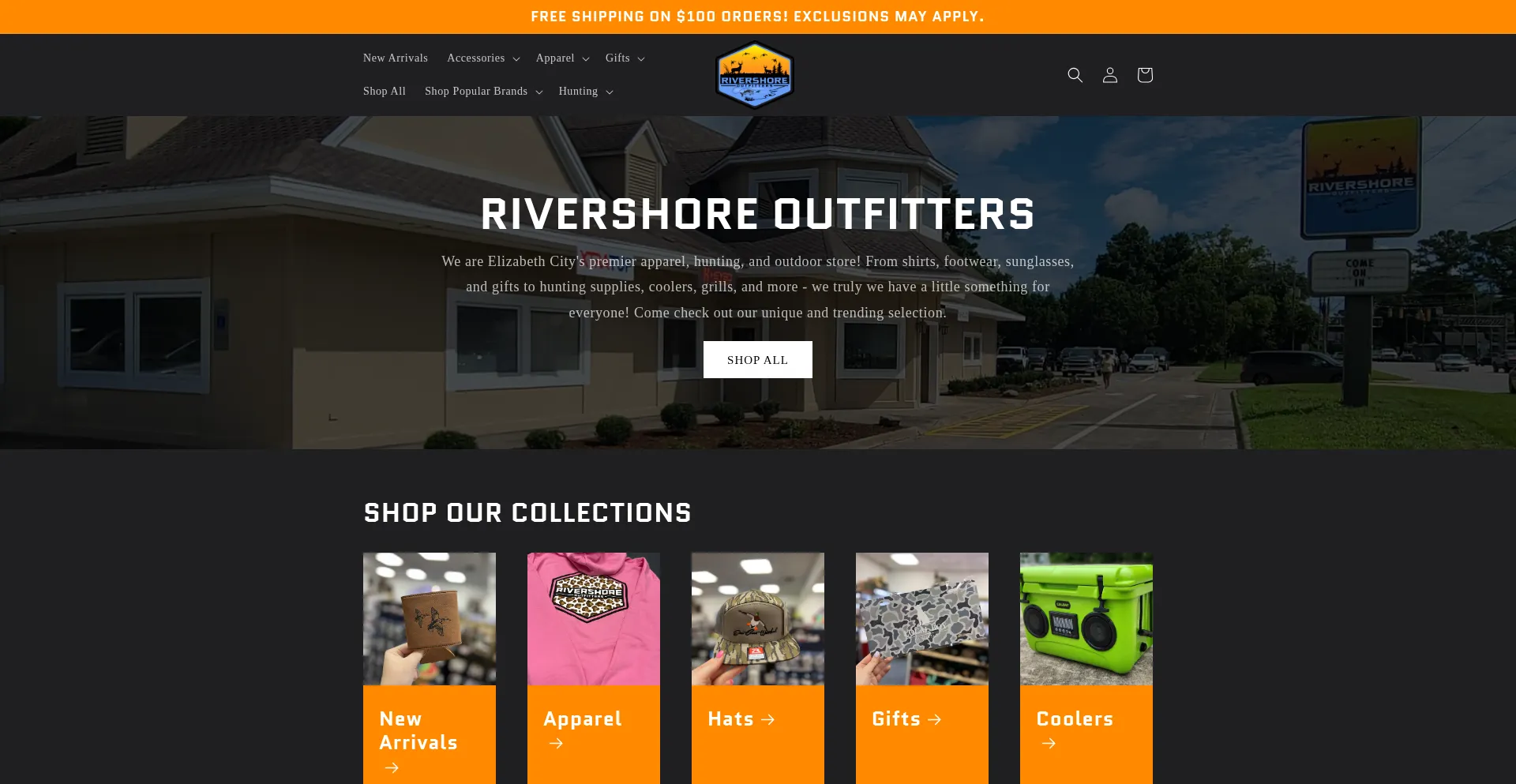 Website screenshot of Rivershoreoutfitters.com