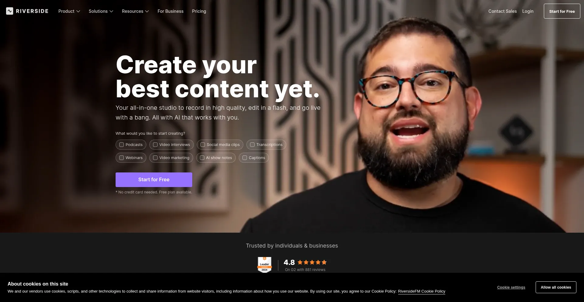 Website screenshot of Riverside.com