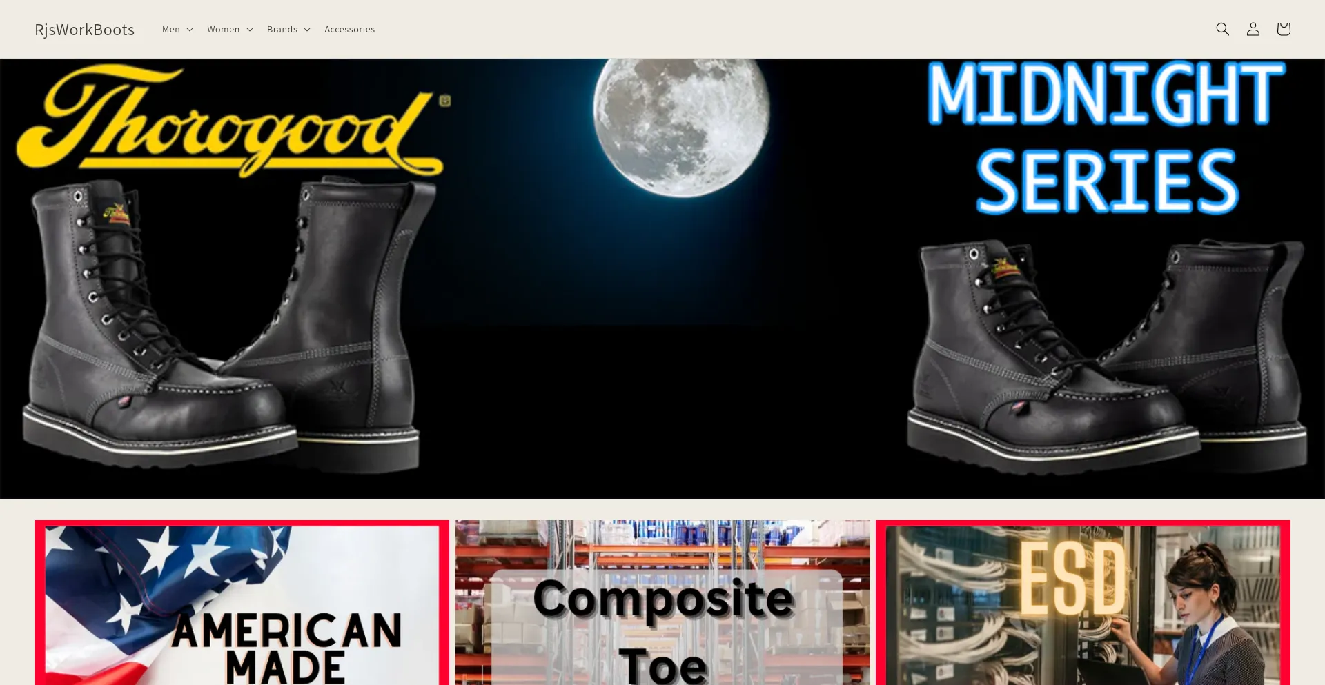 Website screenshot of Rjsworkboots.com