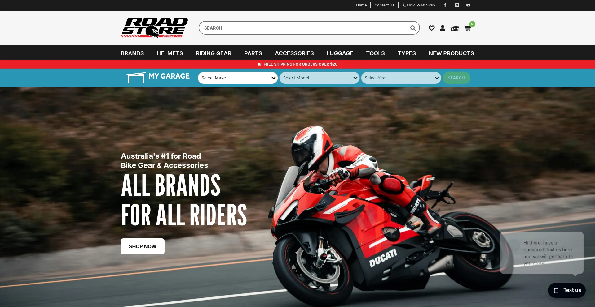 Website screenshot of Roadstore.com.au