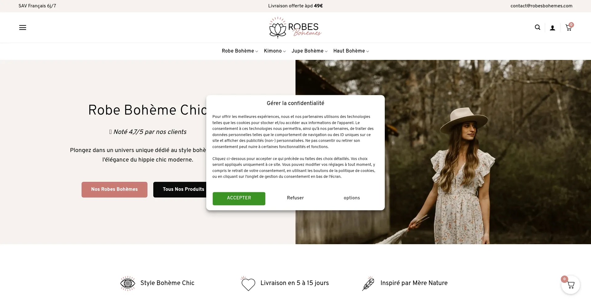 Website screenshot of Robesbohemes.com