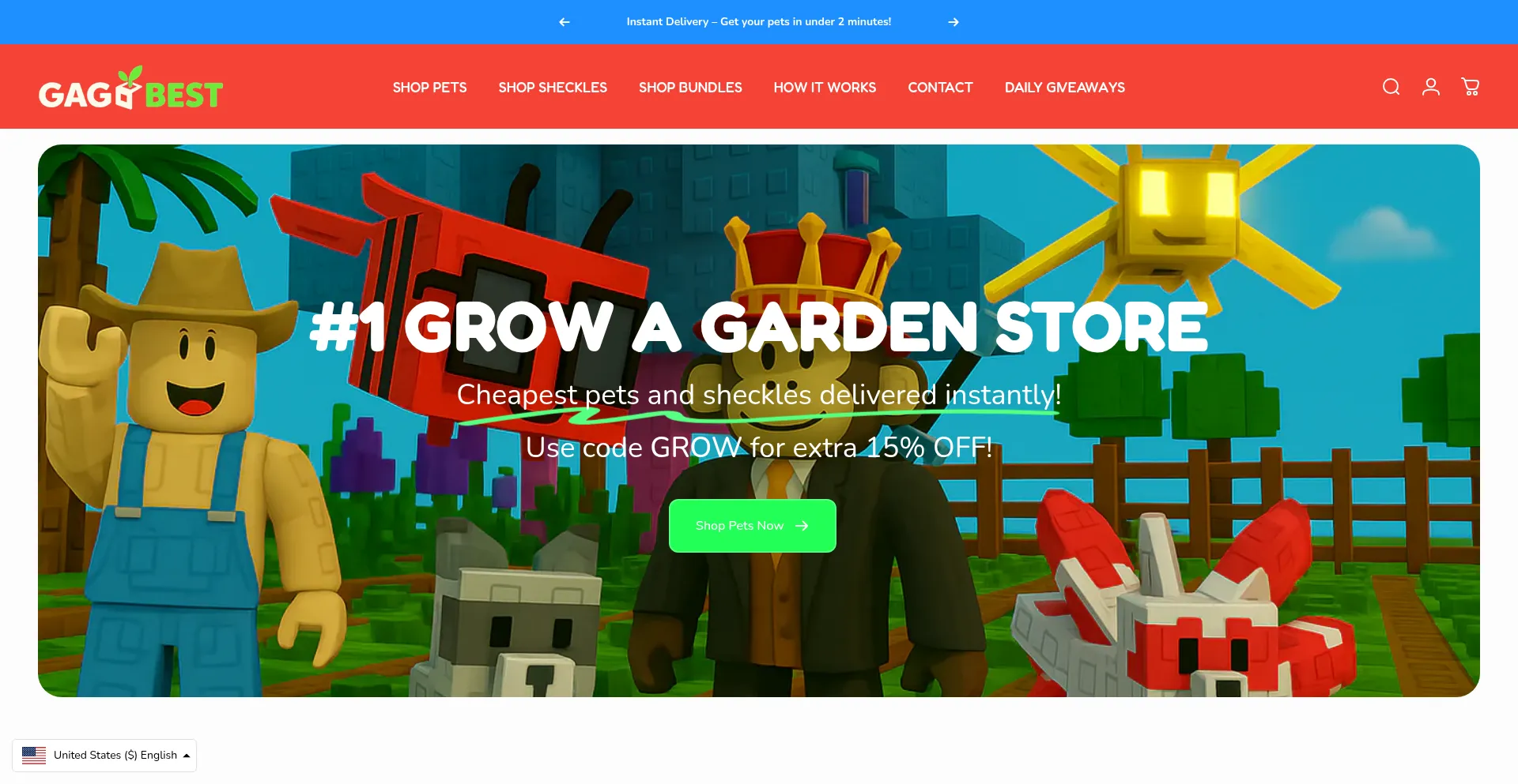 Website screenshot of Robloxgarden.store