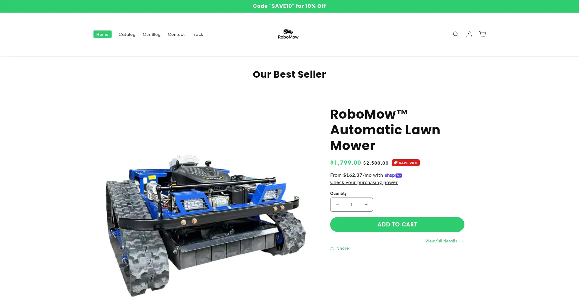 Website screenshot of Robomow.store