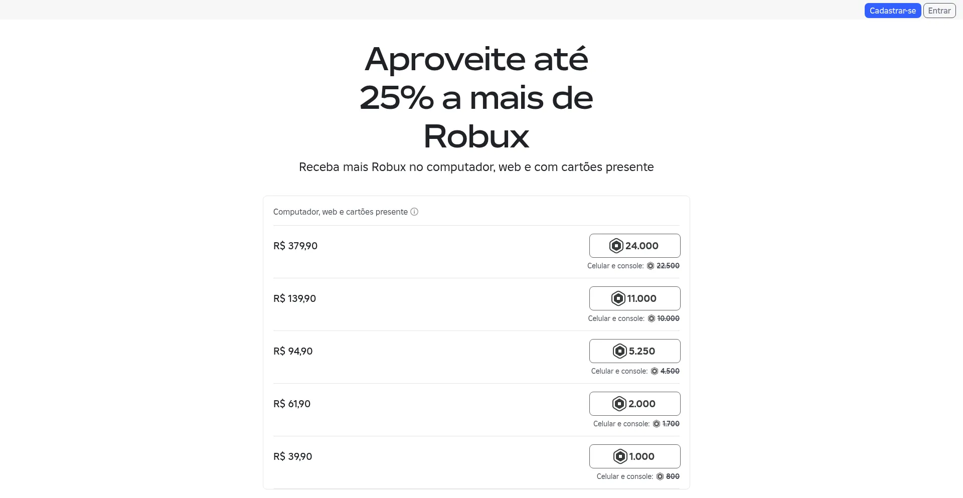 Website screenshot of Robuxagora.shop