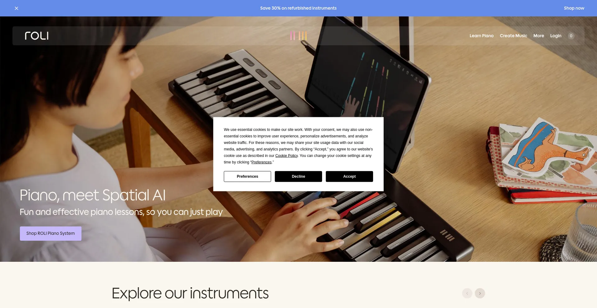 Website screenshot of Roli.com