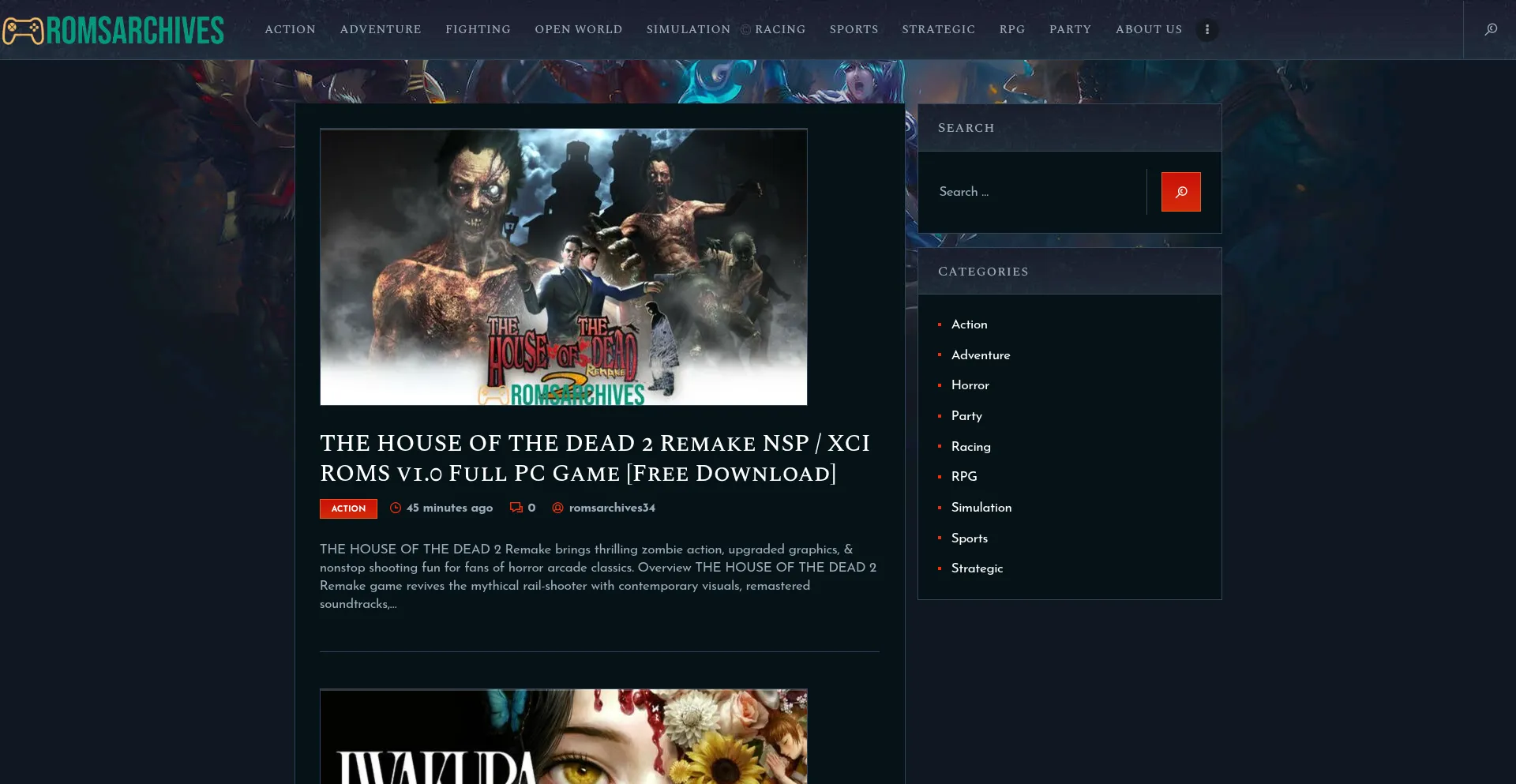 Website screenshot of Romsarchives.com