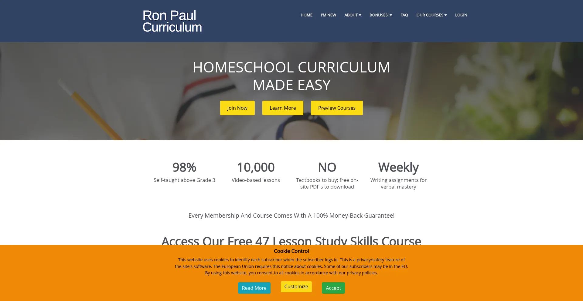 Website screenshot of Ronpaulcurriculum.com