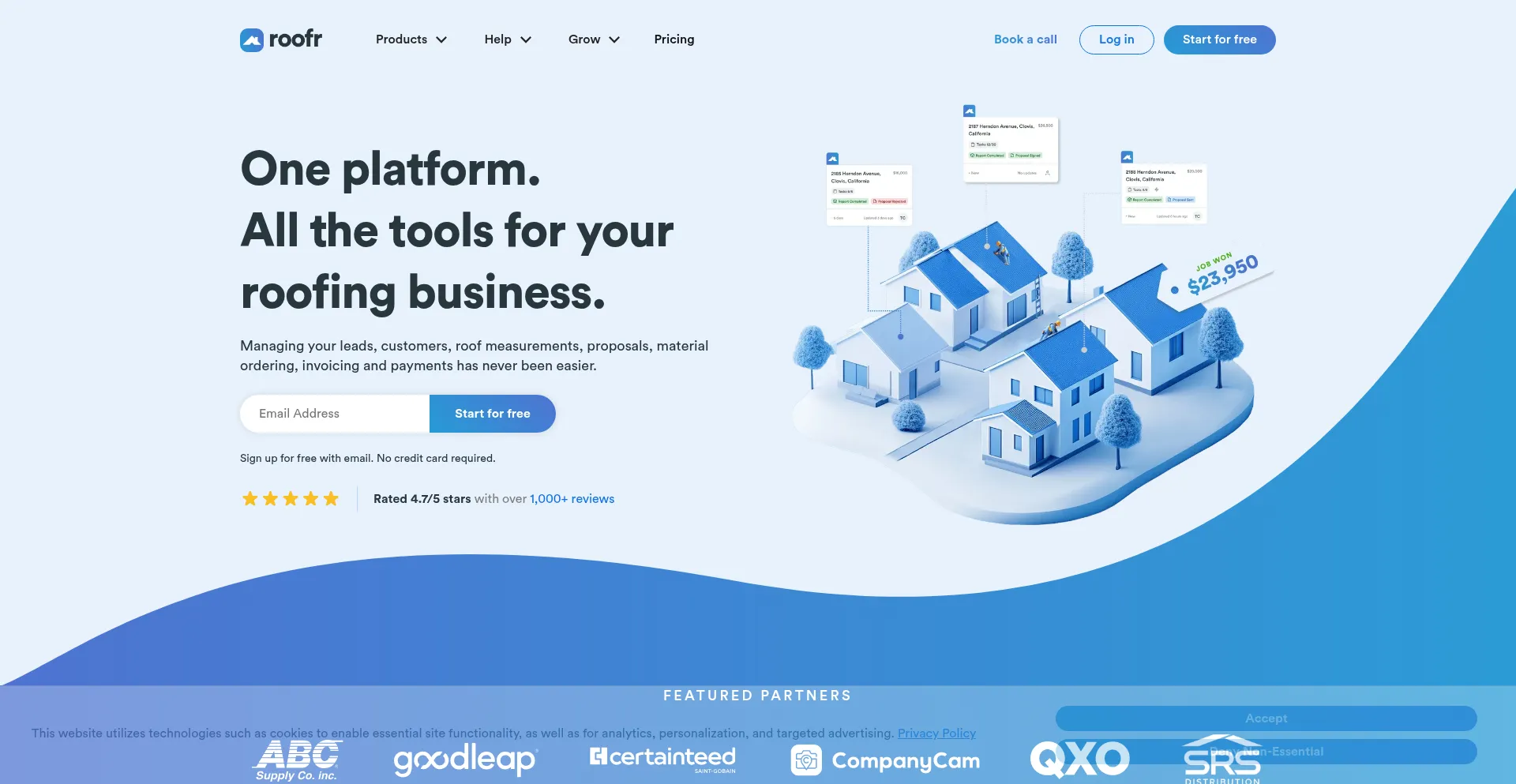 Website screenshot of Roofr.com