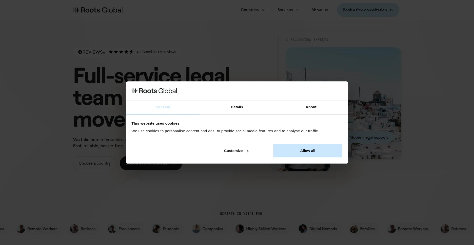 Website screenshot of Rootsglobal.com