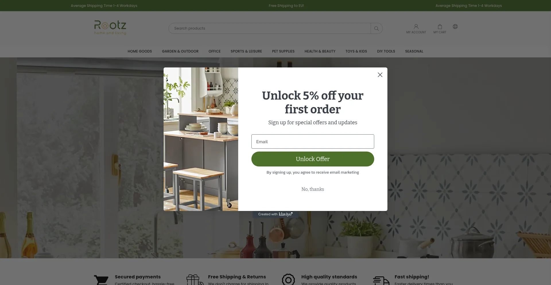 Website screenshot of Rootzliving.com