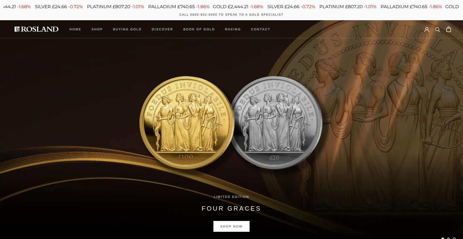 Website screenshot of Roslandgold.co.uk