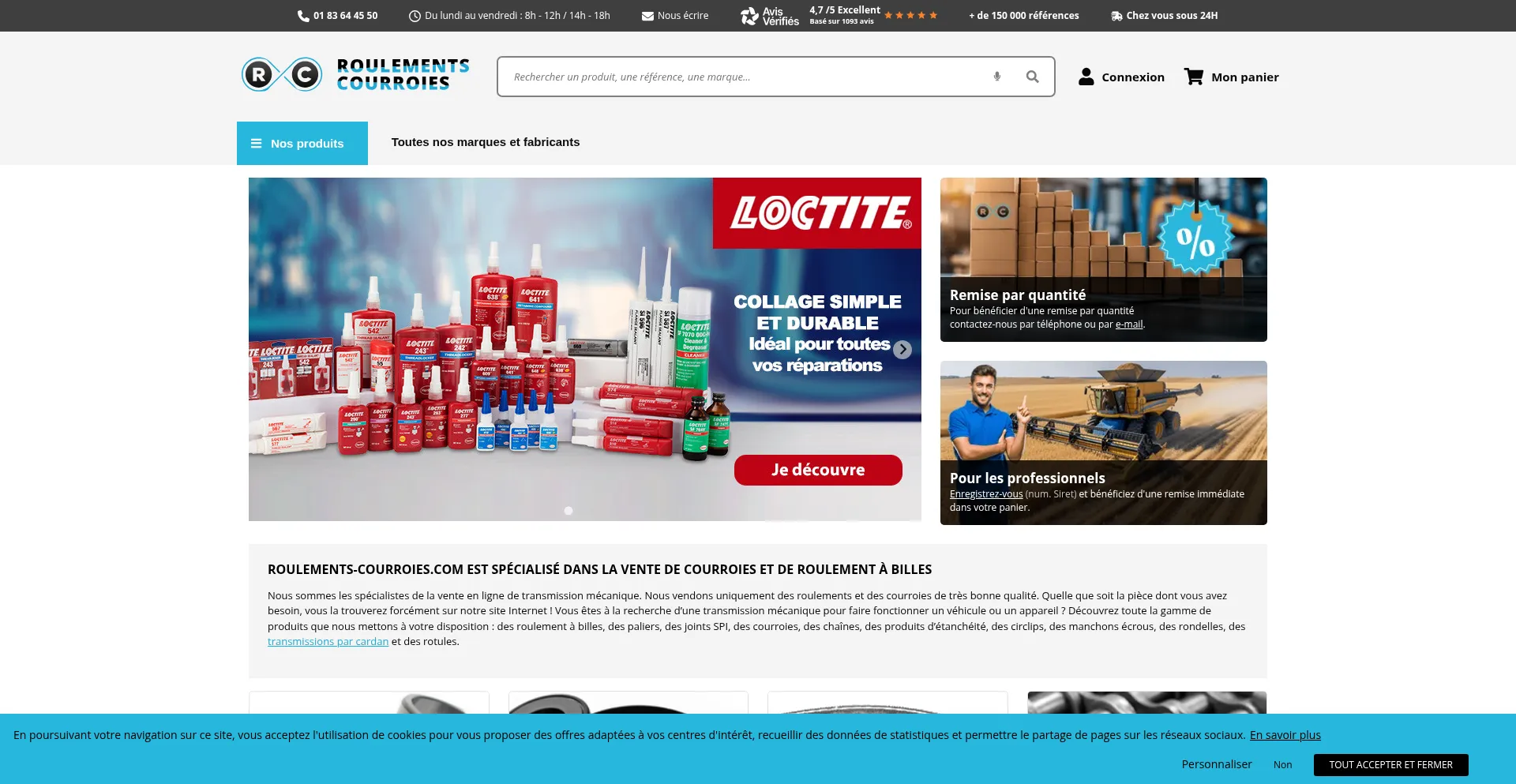 Website screenshot of Roulements-courroies.com
