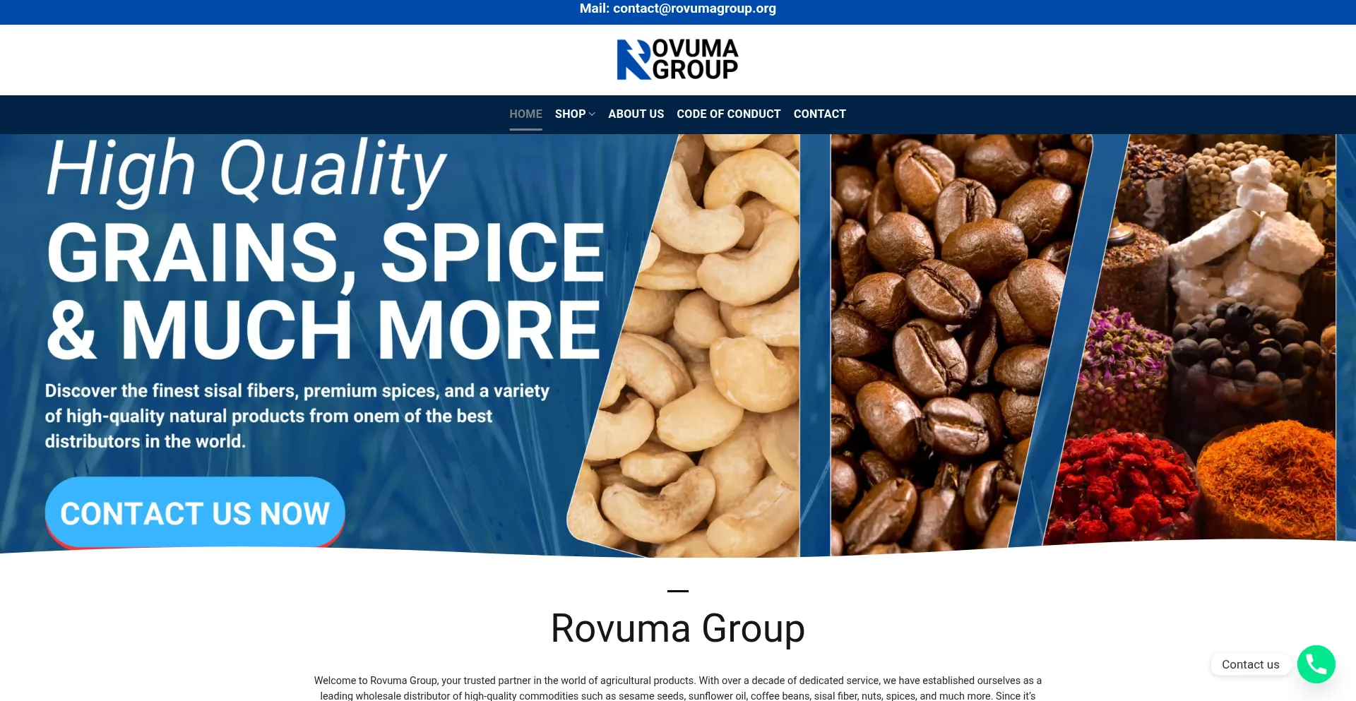 Website screenshot of Rovumagroup.org