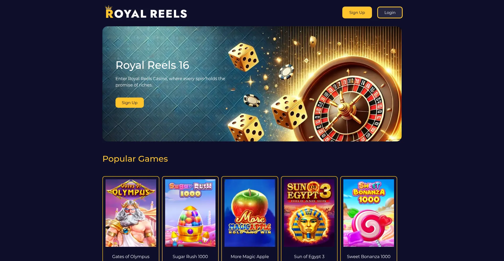 Website screenshot of Royal-reels.com