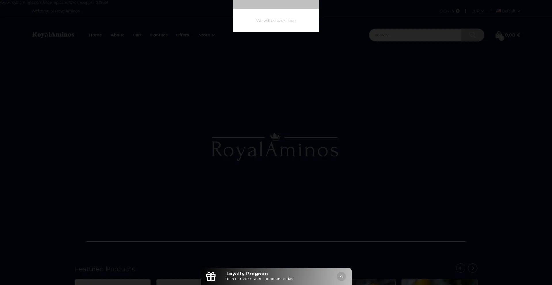 Website screenshot of Royalaminos.com