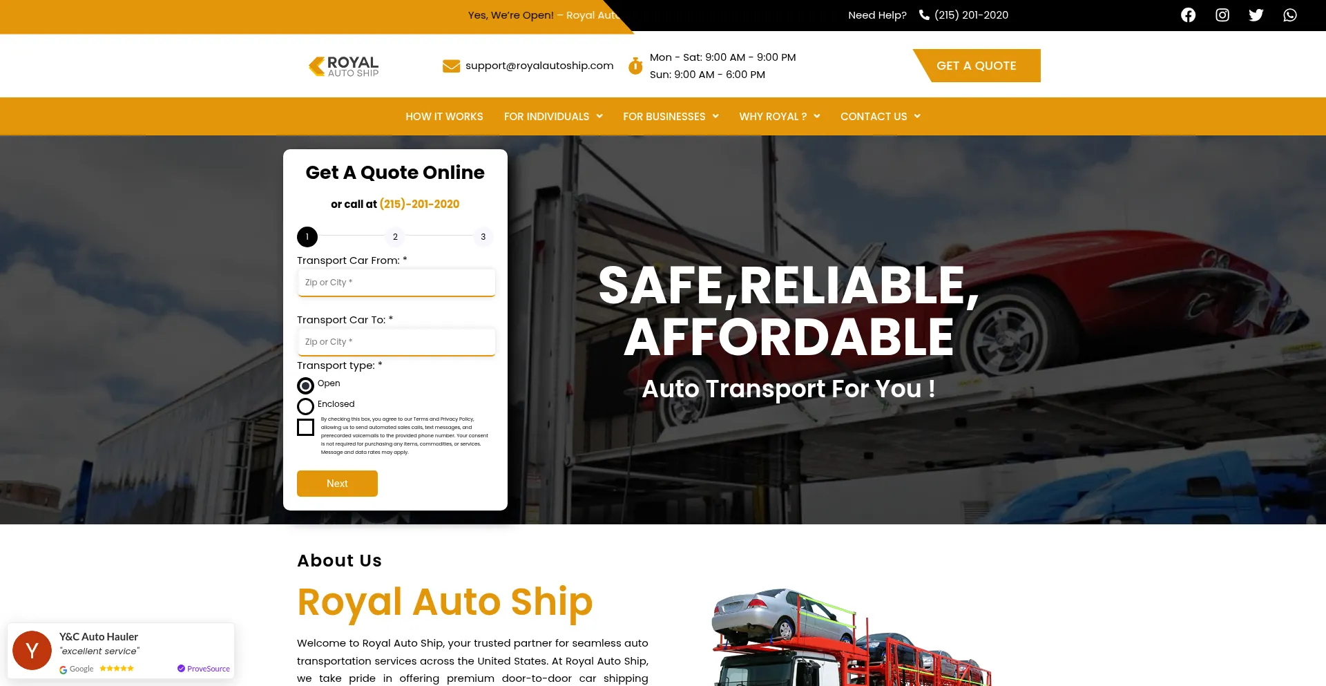 Website screenshot of Royalautoship.com