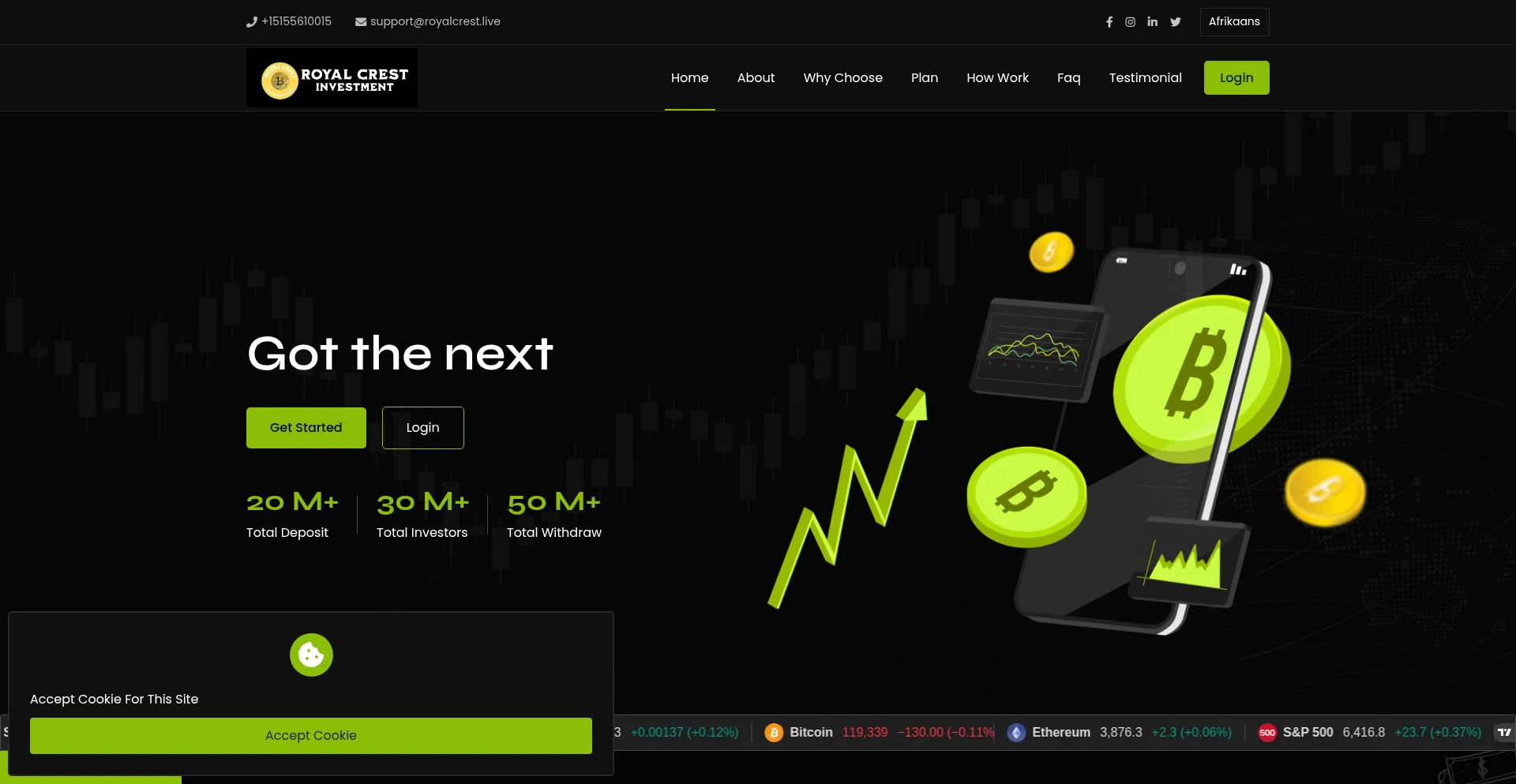 Website screenshot of Royalcrest.live