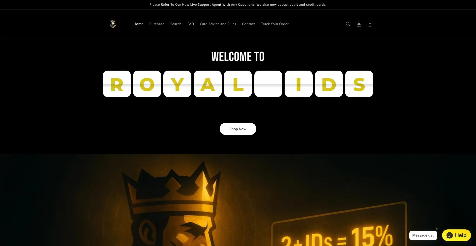 Website screenshot of Royalids.com