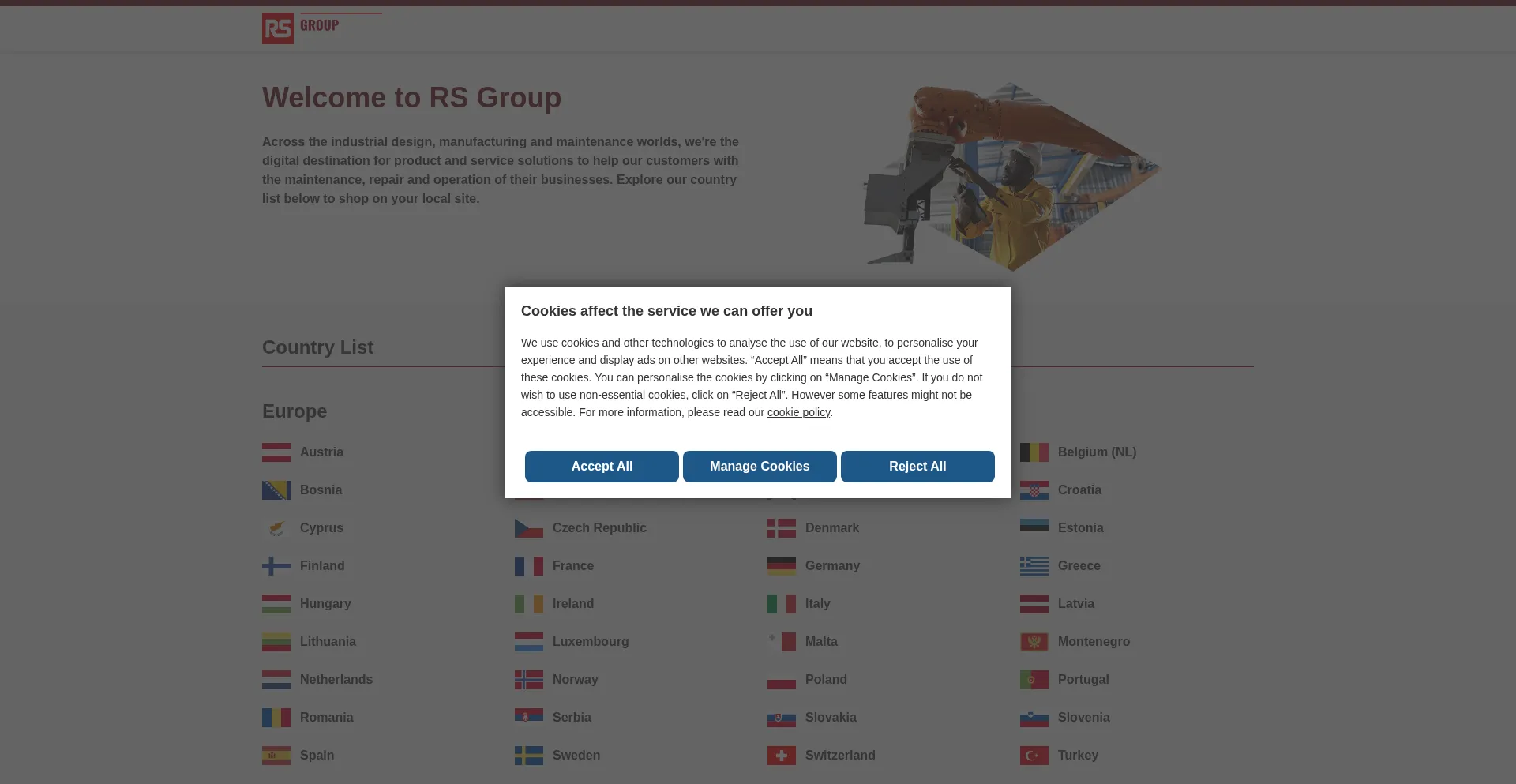Website screenshot of Rs-online.com