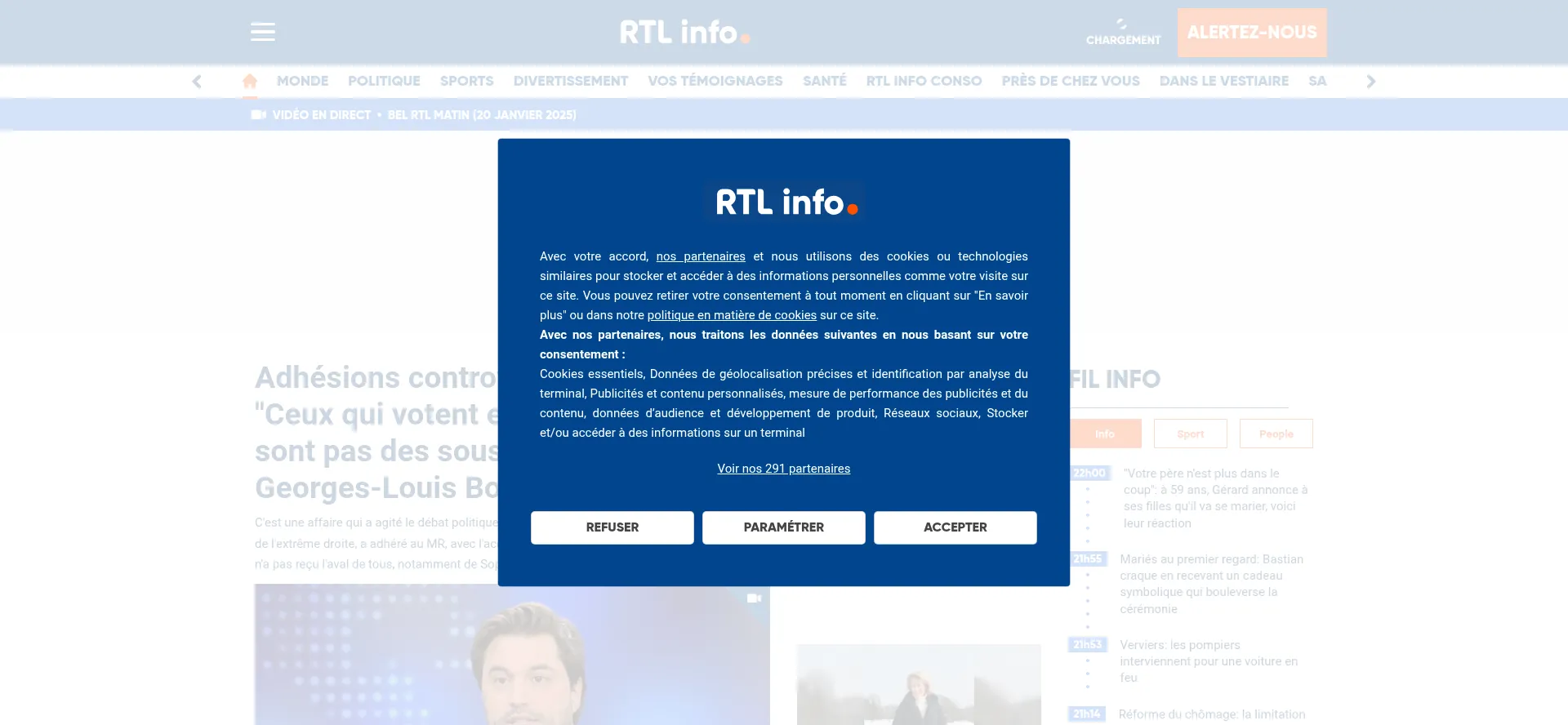 Website screenshot of Rtl.be
