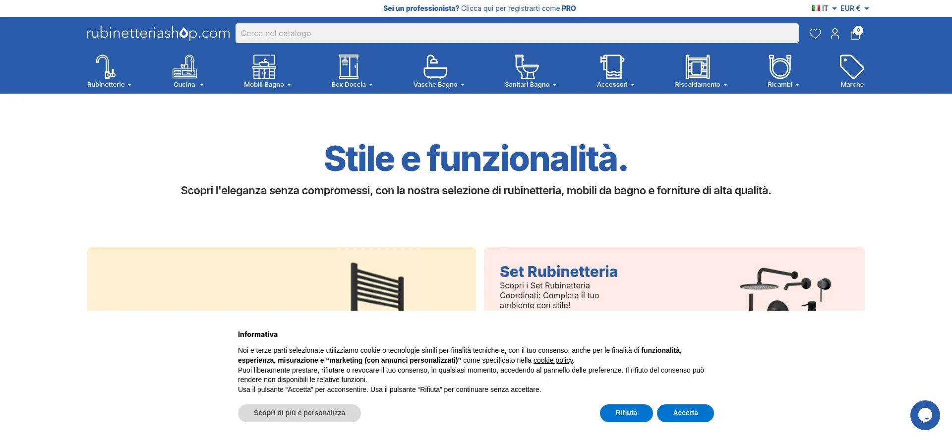 Website screenshot of Rubinetteriashop.com