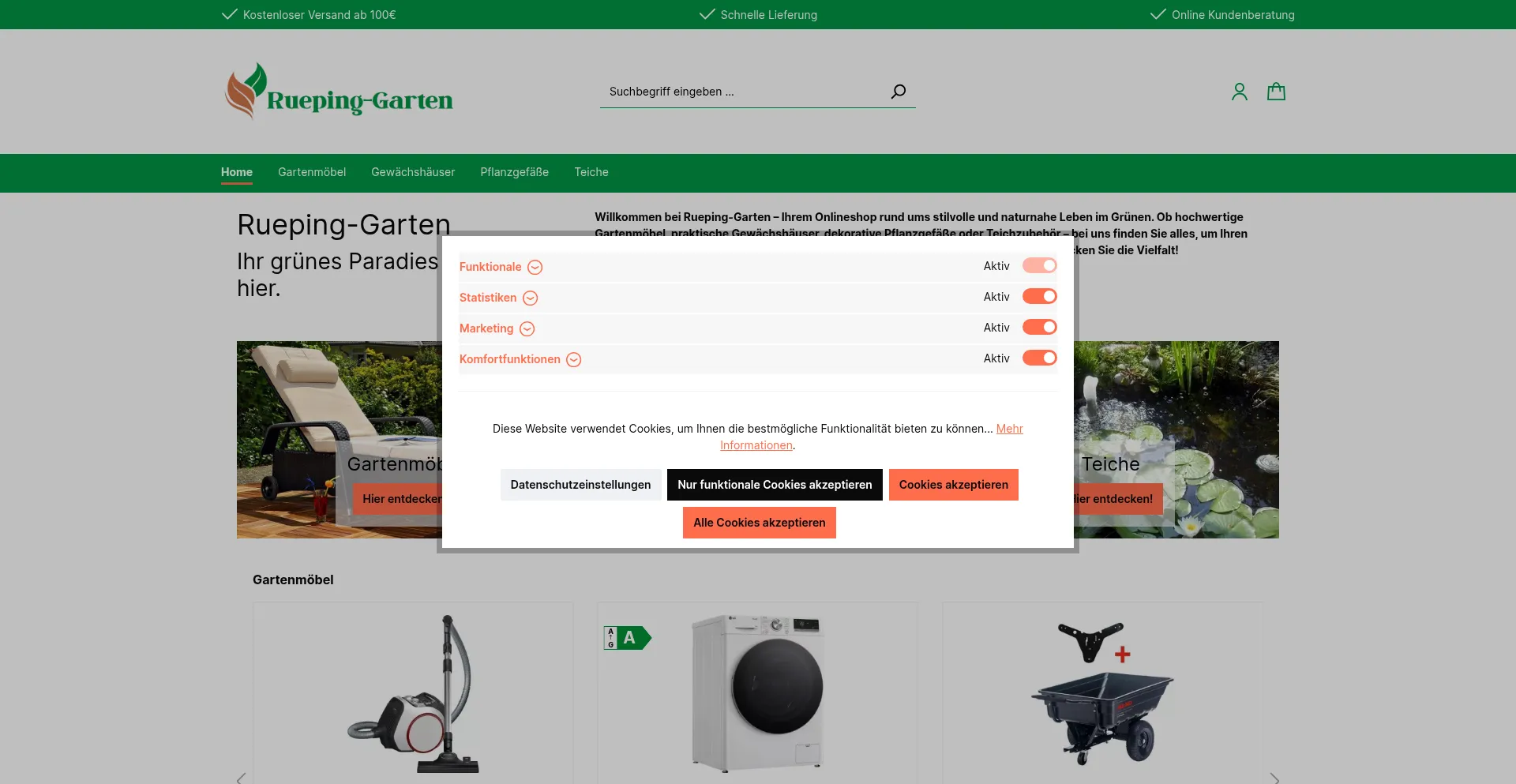 Website screenshot of Rueping-garten.de