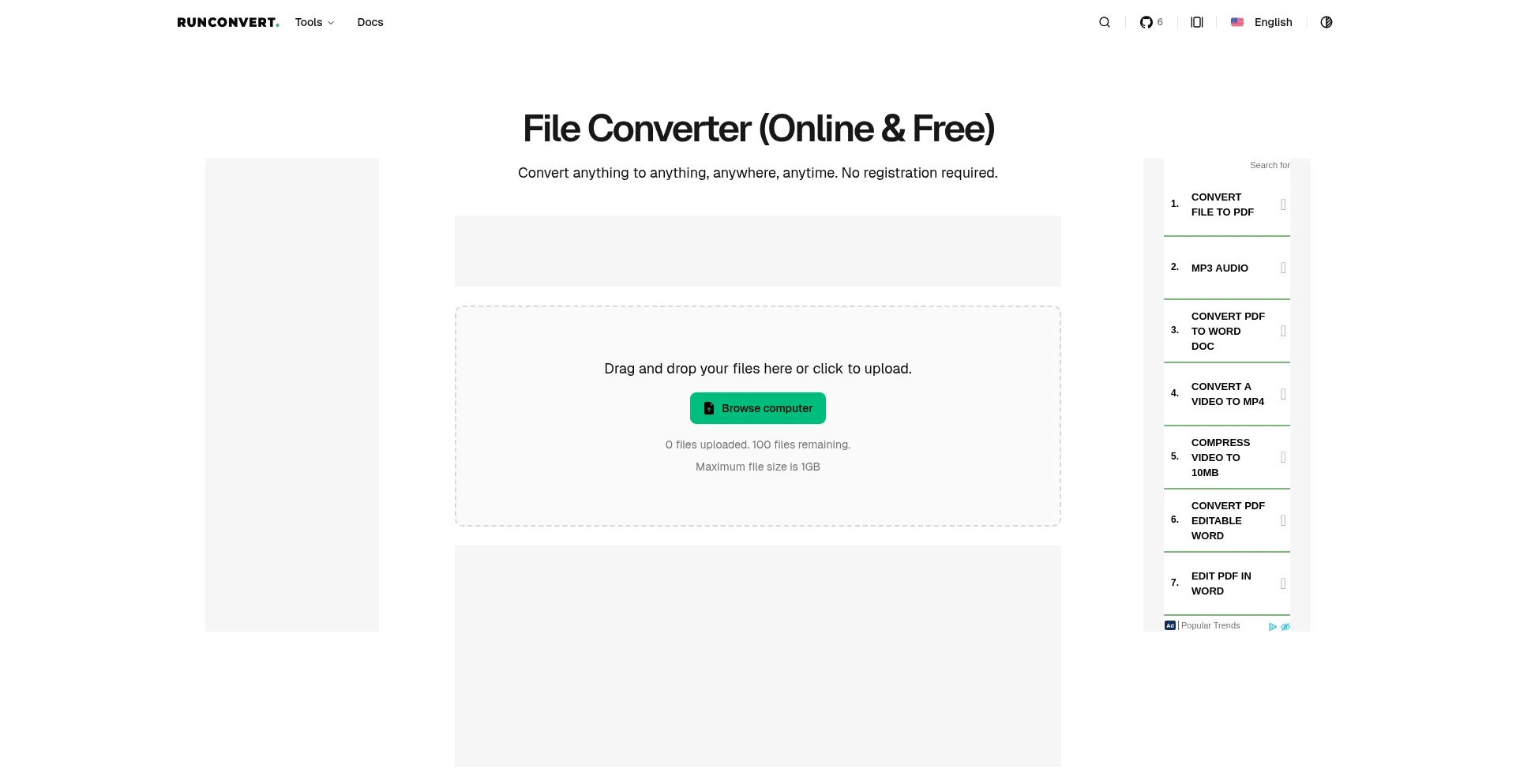 Website screenshot of Runconvert.com