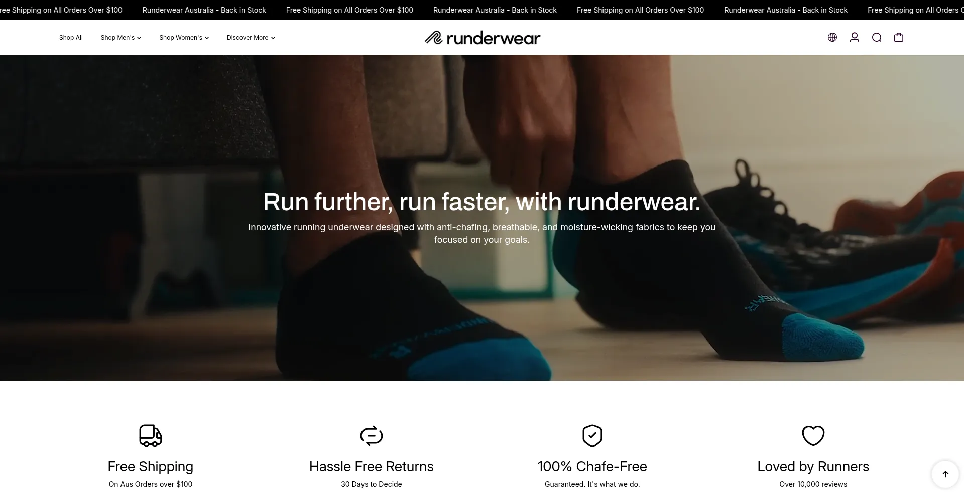 Website screenshot of Runderwear.com.au