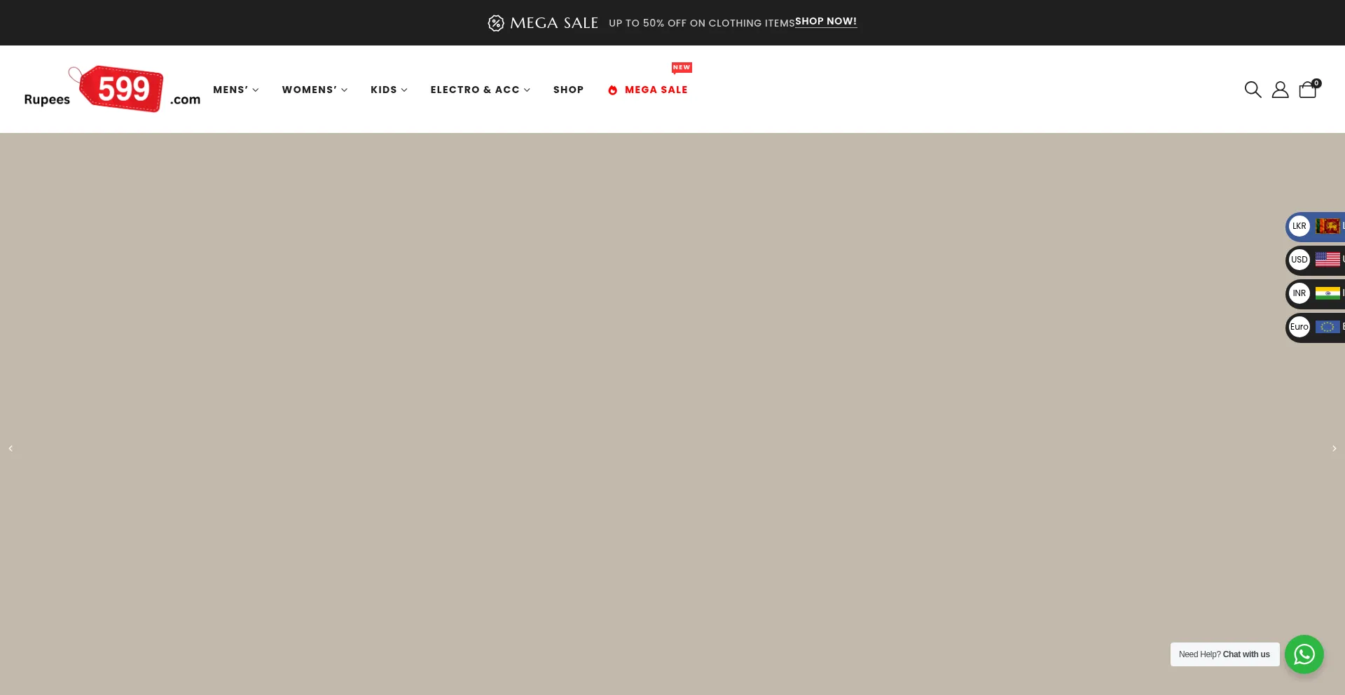 Website screenshot of Rupees599.com